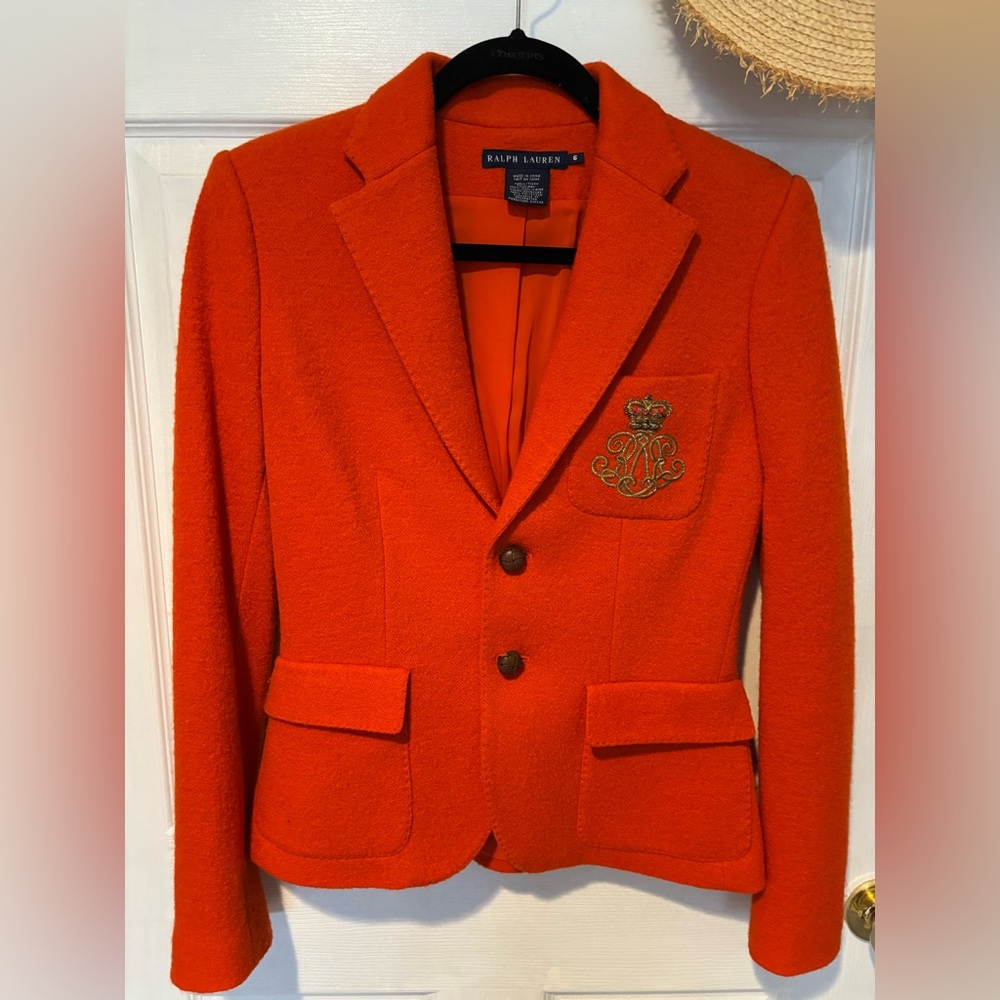 Ralph Lauren Bright Orange Wool Crest Blazer